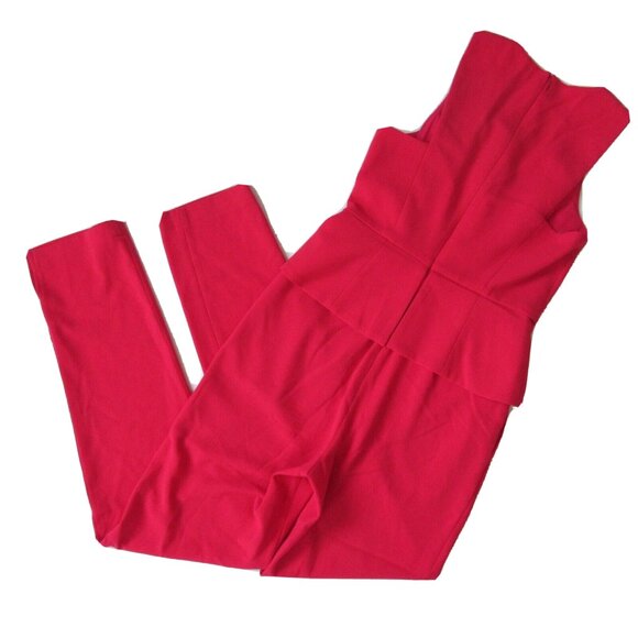 NWT BCBG MaxAzria Cerys in Lipstick Red Crepe Slim Leg Peplum Jumpsuit 2 x 30 ½ - Picture 8 of 8